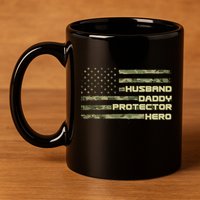 Husband Daddy Protection Hero US American Camo Flag 11oz C Handle Ceramic Mug