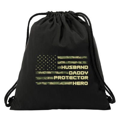 Husband Daddy Protection Hero US American Camo Flag Drawstring Bag