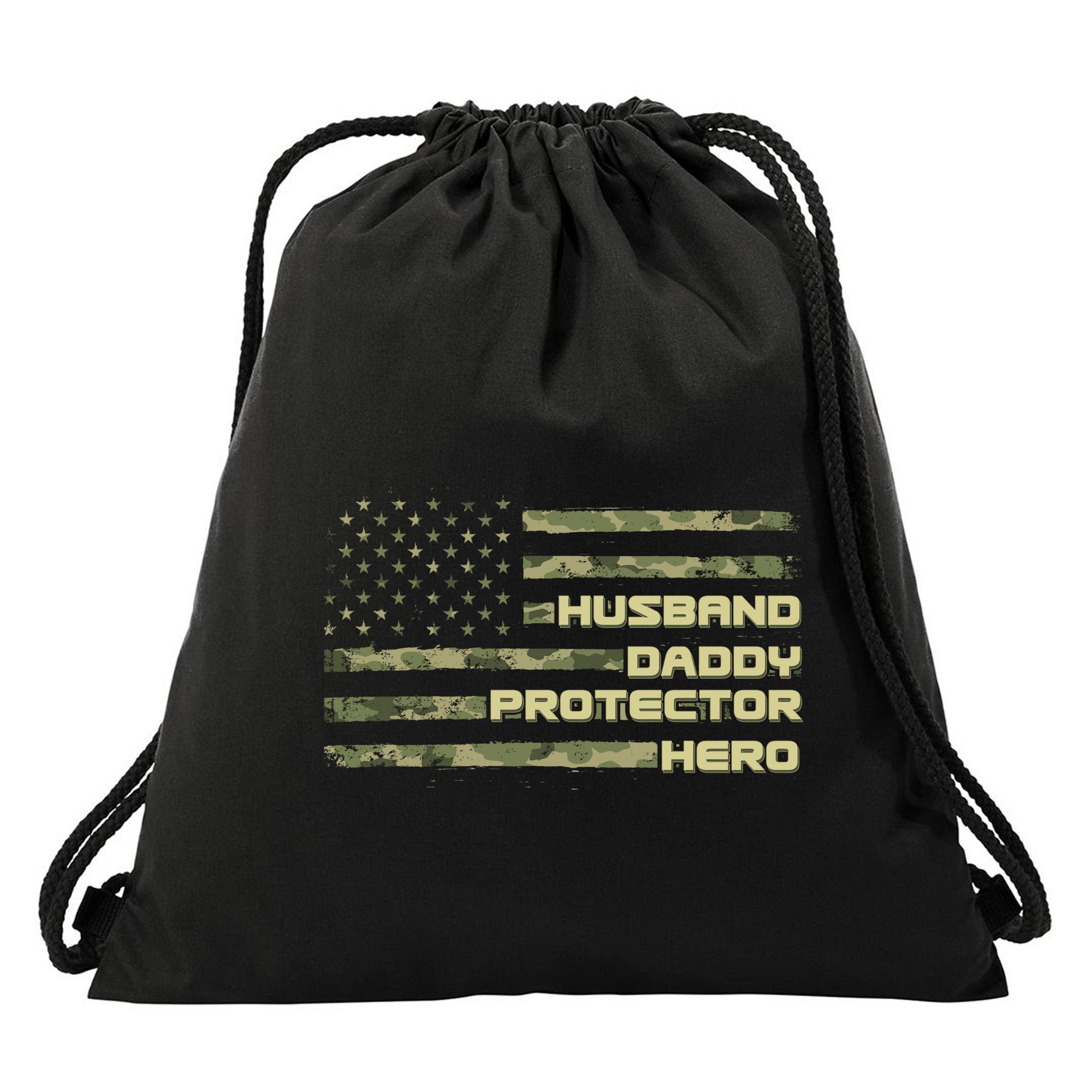 Husband Daddy Protection Hero US American Camo Flag Drawstring Bag
