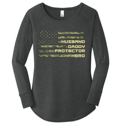 Husband Daddy Protection Hero US American Camo Flag Women's Perfect Tri Tunic Long Sleeve Shirt