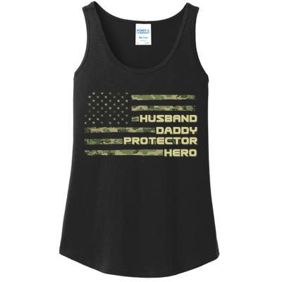 Husband Daddy Protection Hero US American Camo Flag Ladies Essential Tank