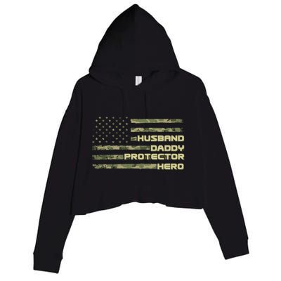 Husband Daddy Protection Hero US American Camo Flag Crop Fleece Hoodie