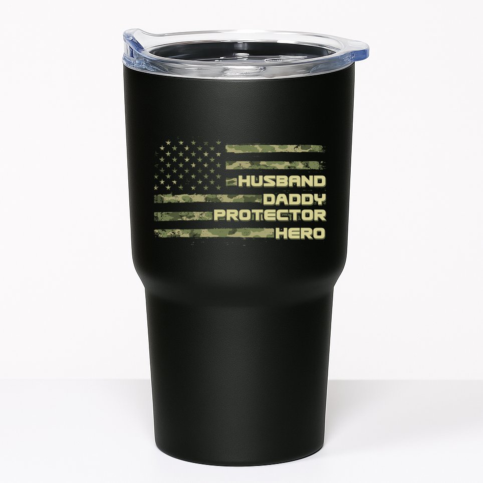 Husband Daddy Protection Hero US American Camo Flag Tumbler