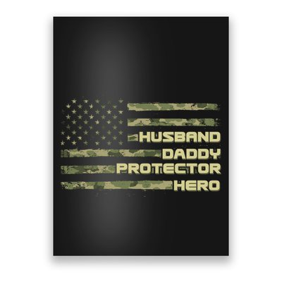 Husband Daddy Protection Hero US American Camo Flag Poster