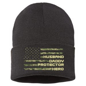 Husband Daddy Protection Hero US American Camo Flag Sustainable Knit Beanie