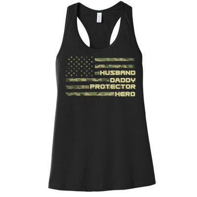 Husband Daddy Protection Hero US American Camo Flag Women's Racerback Tank