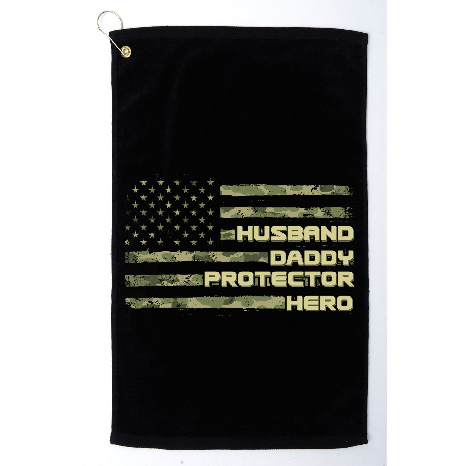 Husband Daddy Protection Hero US American Camo Flag Golf Towel