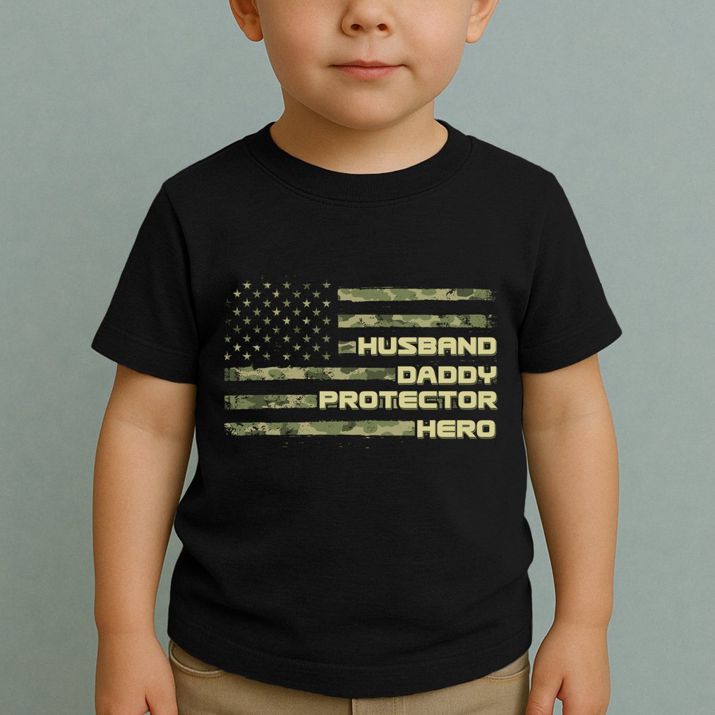 Husband Daddy Protection Hero US American Camo Flag Toddler T-Shirt