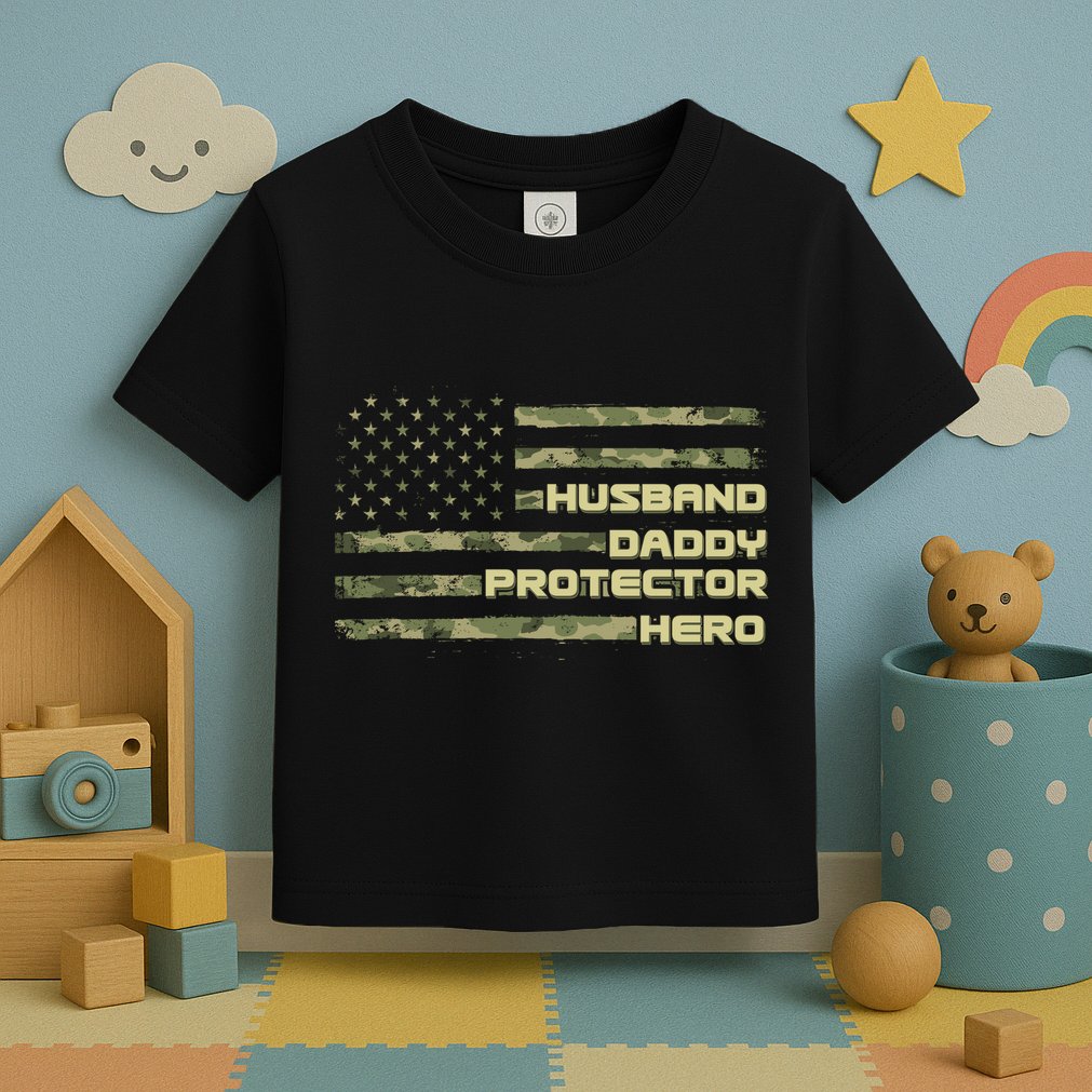Husband Daddy Protection Hero US American Camo Flag Toddler T-Shirt