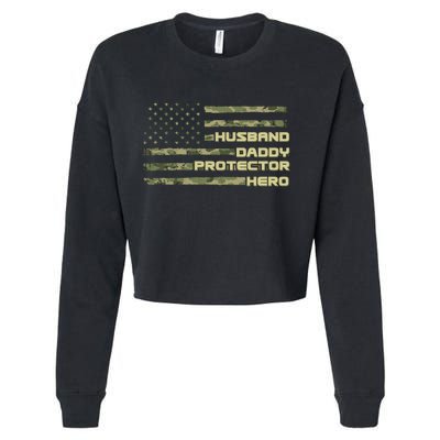 Husband Daddy Protection Hero US American Camo Flag Cropped Pullover Crew