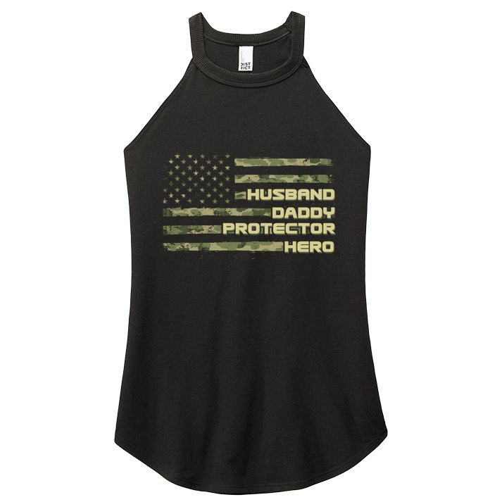 Husband Daddy Protection Hero US American Camo Flag Women's Perfect Tri Rocker Tank