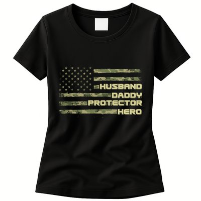 Husband Daddy Protection Hero US American Camo Flag Womens T-Shirt