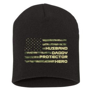 Husband Daddy Protection Hero US American Camo Flag Short Acrylic Beanie