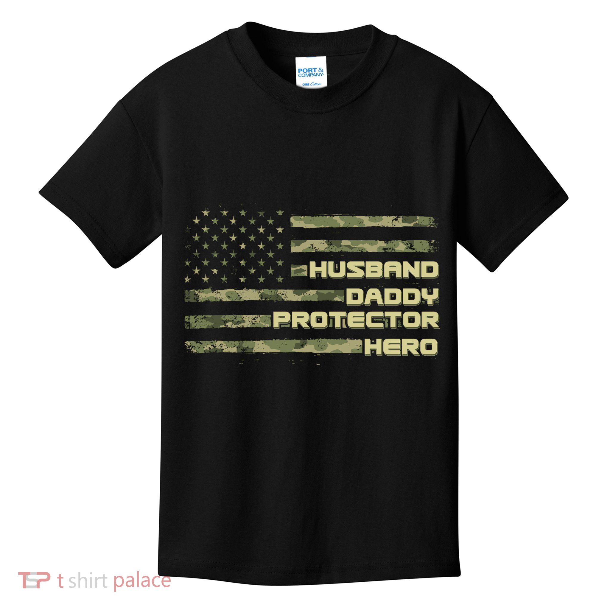 Husband Daddy Protection Hero US American Camo Flag Kids T-Shirt