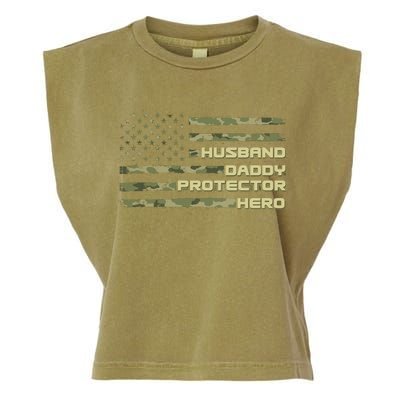 Husband Daddy Protection Hero US American Camo Flag Garment-Dyed Women's Muscle Tee