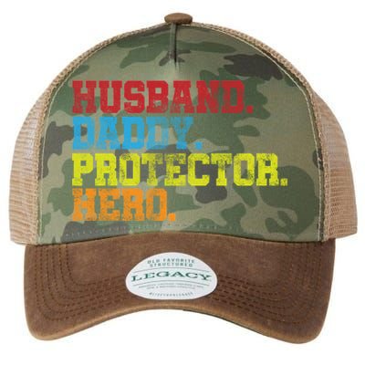 Husband Daddy Protector Hero Distressed Legacy Tie Dye Trucker Hat