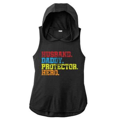 Husband Daddy Protector Hero Distressed Ladies PosiCharge Tri-Blend Wicking Draft Hoodie Tank