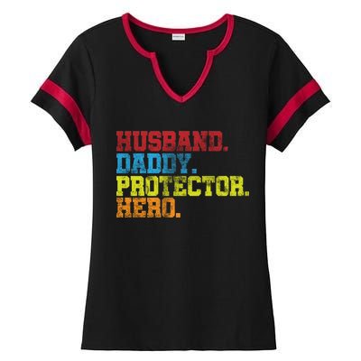 Husband Daddy Protector Hero Distressed Ladies Halftime Notch Neck Tee