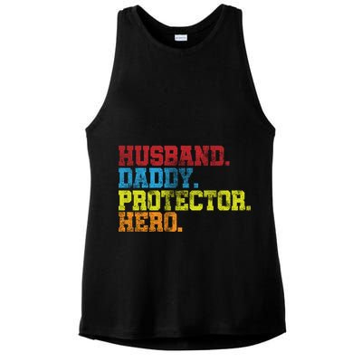 Husband Daddy Protector Hero Distressed Ladies PosiCharge Tri-Blend Wicking Tank