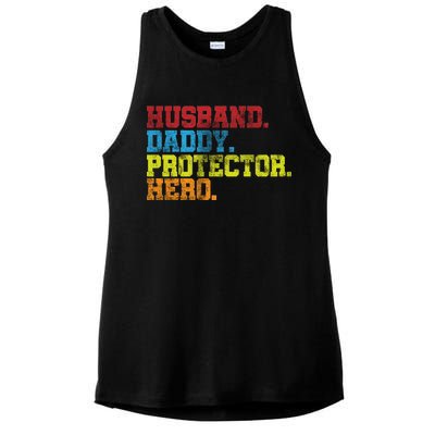 Husband Daddy Protector Hero Distressed Ladies PosiCharge Tri-Blend Wicking Tank