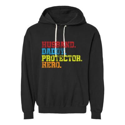 Husband Daddy Protector Hero Distressed Garment-Dyed Fleece Hoodie