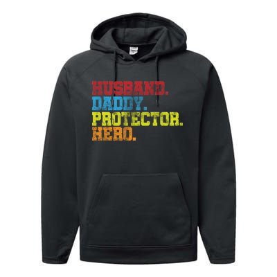 Husband Daddy Protector Hero Distressed Performance Fleece Hoodie