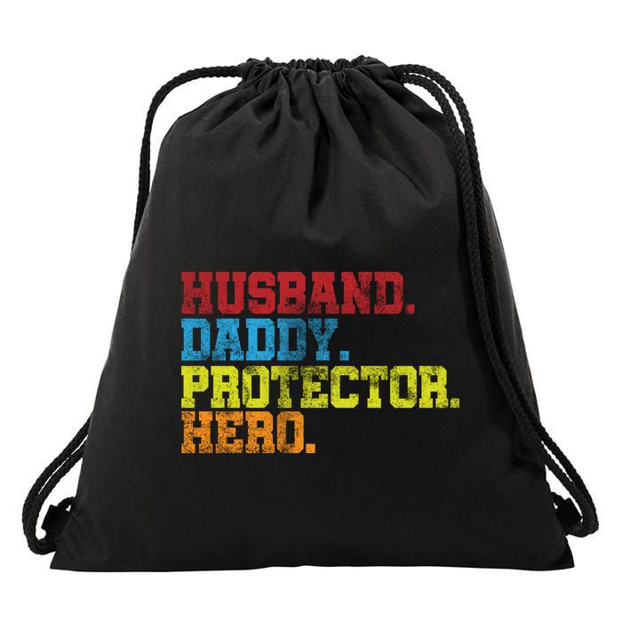 Husband Daddy Protector Hero Distressed Drawstring Bag