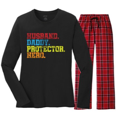 Husband Daddy Protector Hero Distressed Women's Long Sleeve Flannel Pajama Set 