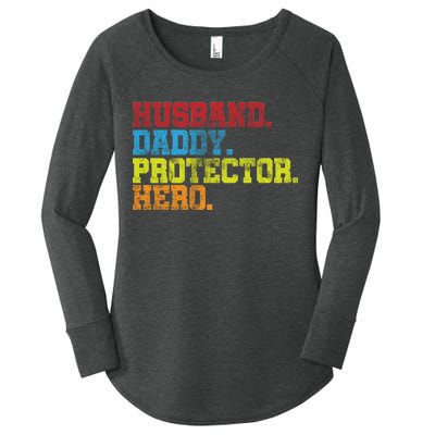 Husband Daddy Protector Hero Distressed Women's Perfect Tri Tunic Long Sleeve Shirt