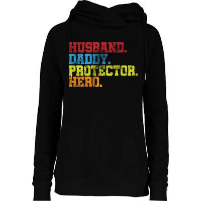 Husband Daddy Protector Hero Distressed Womens Funnel Neck Pullover Hood