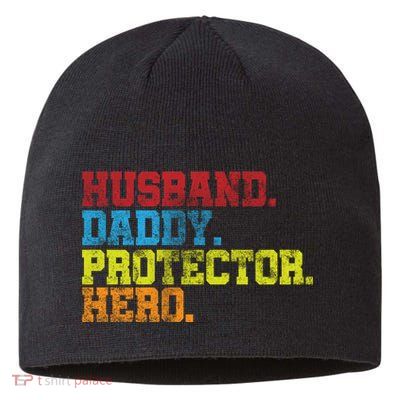 Husband Daddy Protector Hero Distressed Sustainable Beanie