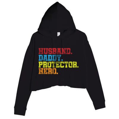 Husband Daddy Protector Hero Distressed Crop Fleece Hoodie