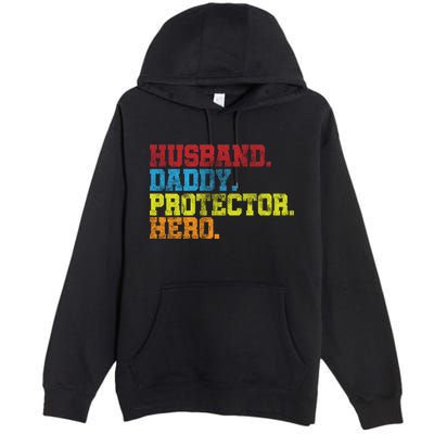 Husband Daddy Protector Hero Distressed Premium Pullover Hoodie
