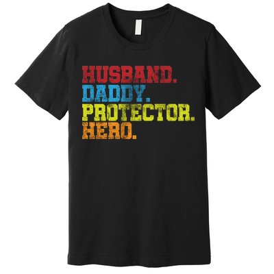 Husband Daddy Protector Hero Distressed Premium T-Shirt