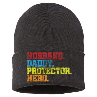 Husband Daddy Protector Hero Distressed Sustainable Knit Beanie