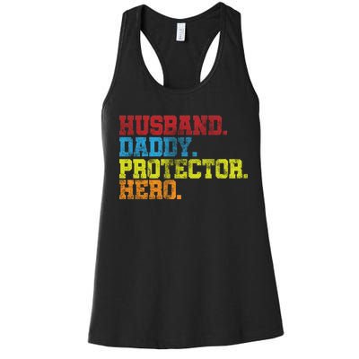 Husband Daddy Protector Hero Distressed Women's Racerback Tank