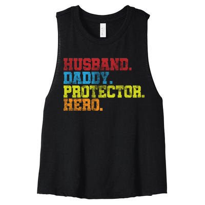 Husband Daddy Protector Hero Distressed Women's Racerback Cropped Tank