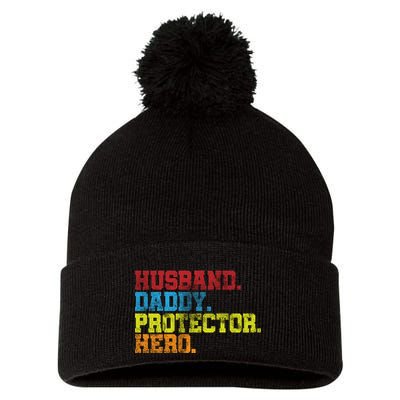 Husband Daddy Protector Hero Distressed Pom Pom 12in Knit Beanie