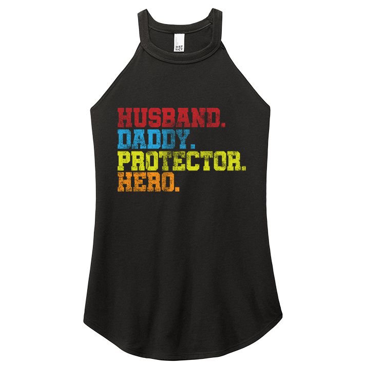 Husband Daddy Protector Hero Distressed Women's Perfect Tri Rocker Tank