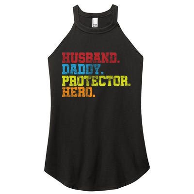 Husband Daddy Protector Hero Distressed Women’s Perfect Tri Rocker Tank