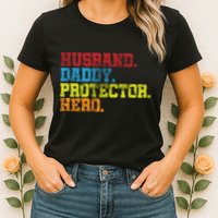 Husband Daddy Protector Hero Distressed Womens T-Shirt