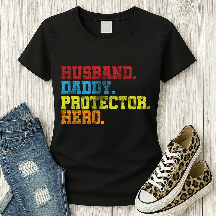 Husband Daddy Protector Hero Distressed Womens T-Shirt