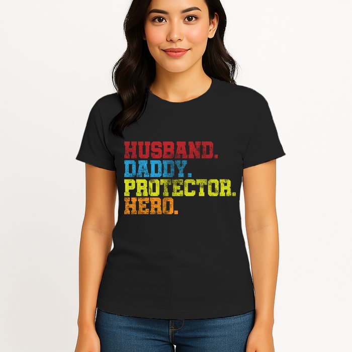 Husband Daddy Protector Hero Distressed Womens T-Shirt
