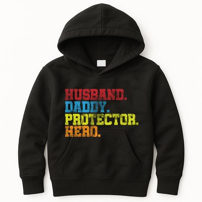 Husband Daddy Protector Hero Distressed Kids Hoodie