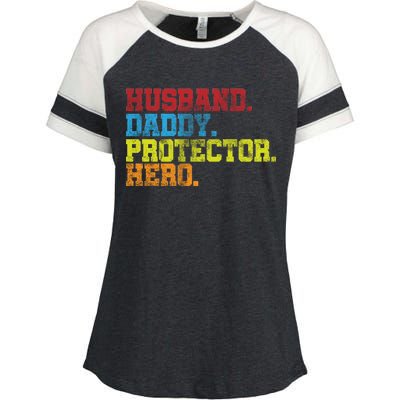 Husband Daddy Protector Hero Distressed Enza Ladies Jersey Colorblock Tee