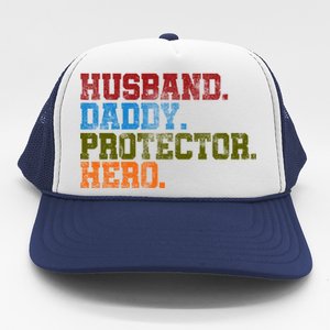 Husband Daddy Protector Hero Distressed Trucker Hat