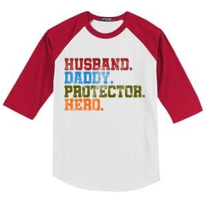 Husband Daddy Protector Hero Distressed Kids Colorblock Raglan Jersey