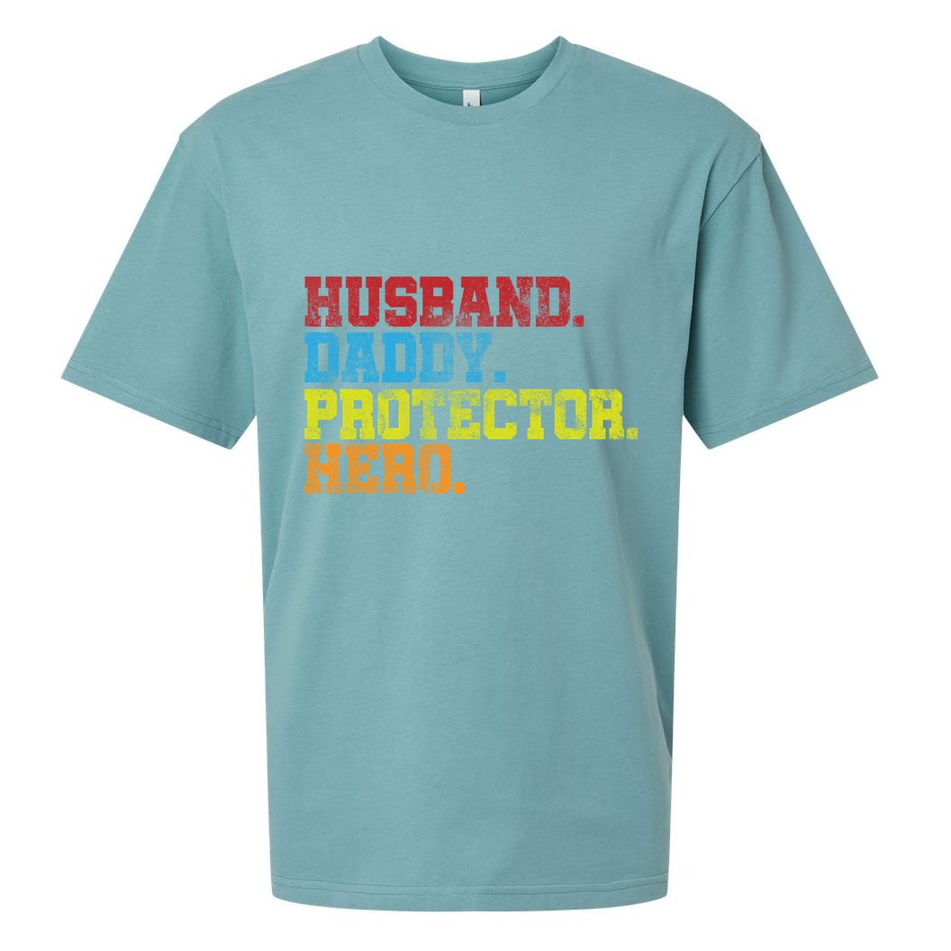 Husband Daddy Protector Hero Distressed Sueded Cloud Jersey T-Shirt