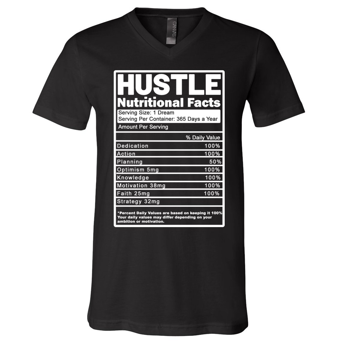 Hustle Nutrition Facts Values V-Neck T-Shirt