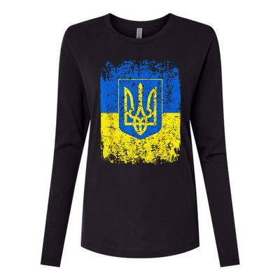 Heritage Ukraine Ukrainian National Trident Flag Pride Womens Cotton Relaxed Long Sleeve T-Shirt